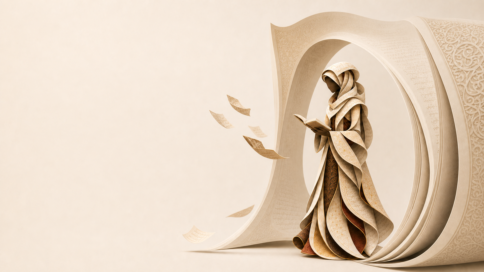 WARAK paper sculpture reader framed by an open book